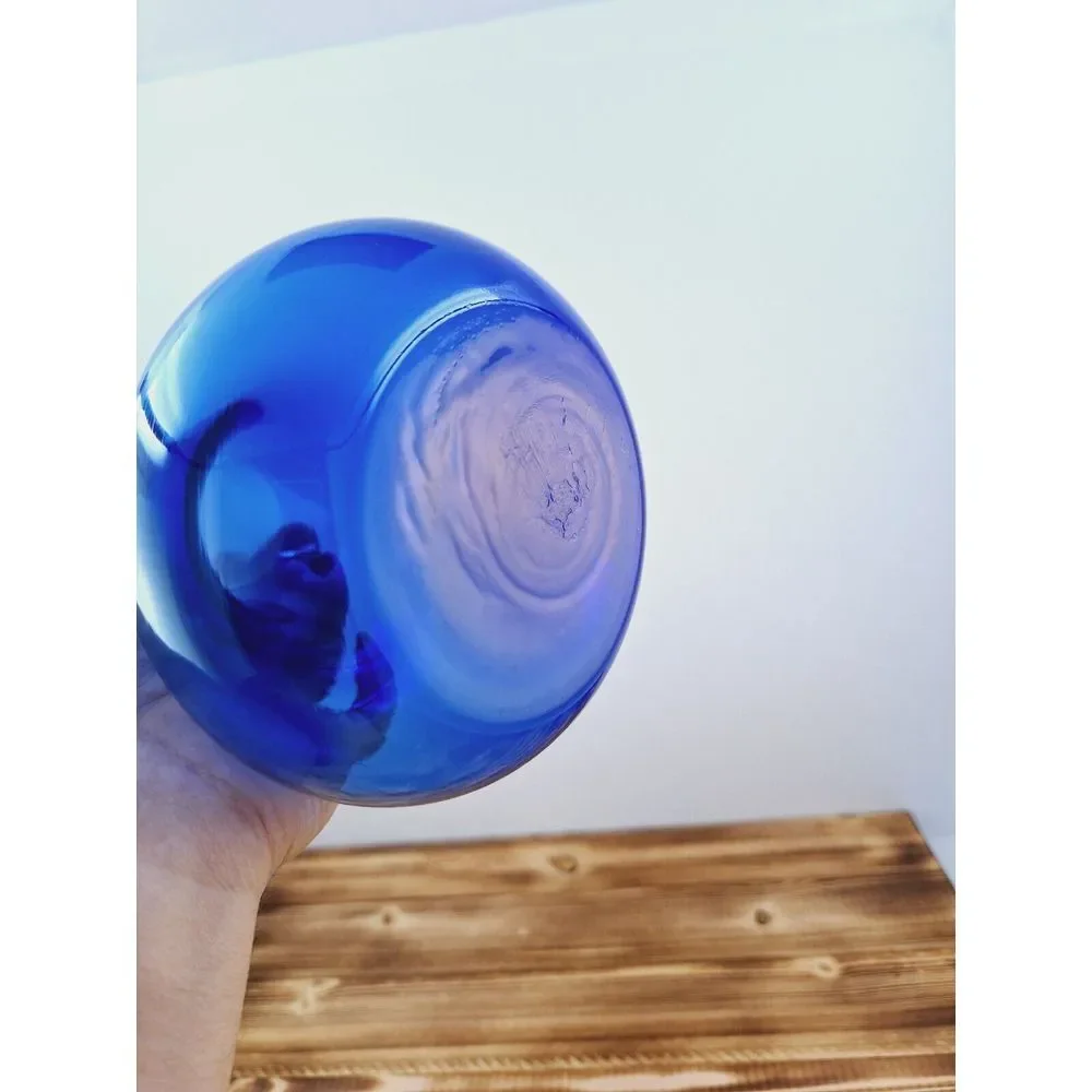 Vintage‎ Cobalt Blue Glass Flower Vase Bulb Shaped Fluted Neck